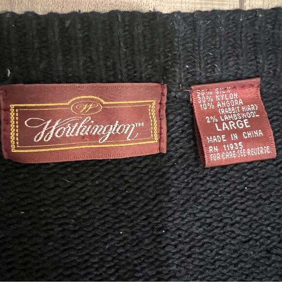 Worthington Vintage Black Silk/Angora/Lambswool Blend V-Neck Cardigan Sweater L - Picture 3 of 11
